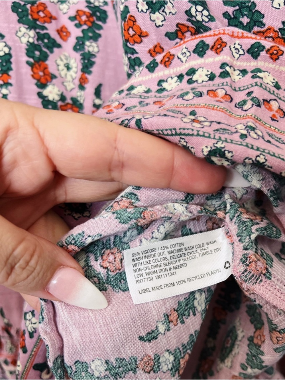 Knox Rose Pink/Purple Boho Floral Mini Dress Ruffle Hem Peasant Sleeve Size XS - Picture 3 of 8